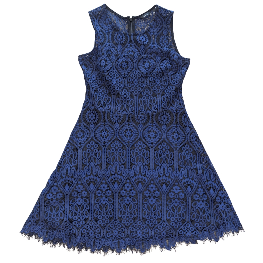 Reitmans Women's Size 10 Blue Black Lace A Line Midi Dress Sleeveless